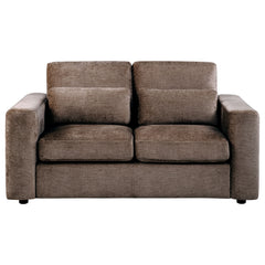 Amador Chocolate Chenille Upholstered Track Arm Loveseat - Ornate Home