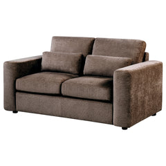 Amador Chocolate Chenille Upholstered Track Arm Loveseat - Ornate Home