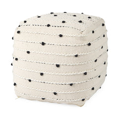 Amaira Cream/Black/White Patterned Wool and Cotton Pouf - Ornate Home