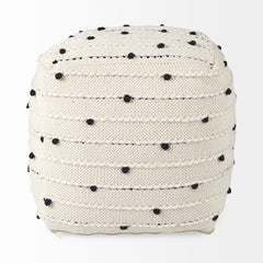 Amaira Cream/Black/White Patterned Wool and Cotton Pouf - Ornate Home