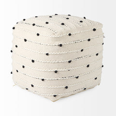 Amaira Cream/Black/White Patterned Wool and Cotton Pouf - Ornate Home