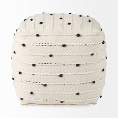 Amaira Cream/Black/White Patterned Wool and Cotton Pouf - Ornate Home