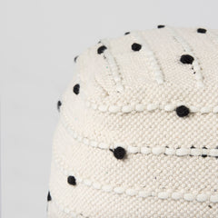 Amaira Cream/Black/White Patterned Wool and Cotton Pouf - Ornate Home