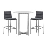 Amalfi Metal Back Bar Stool in Cobalt Leather (Set of 2) - Ornate Home