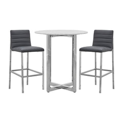 Amalfi Metal Back Bar Stool in Cobalt Leather (Set of 2) - Ornate Home