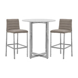 Amalfi Metal Back Bar Stool in Taupe Leather (Set of 2) - Ornate Home