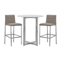 Amalfi Metal Back Bar Stool in Taupe Leather (Set of 2) - Ornate Home