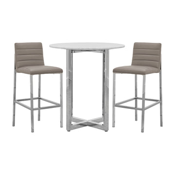 Amalfi Metal Back Bar Stool in Taupe Leather (Set of 2) - Ornate Home