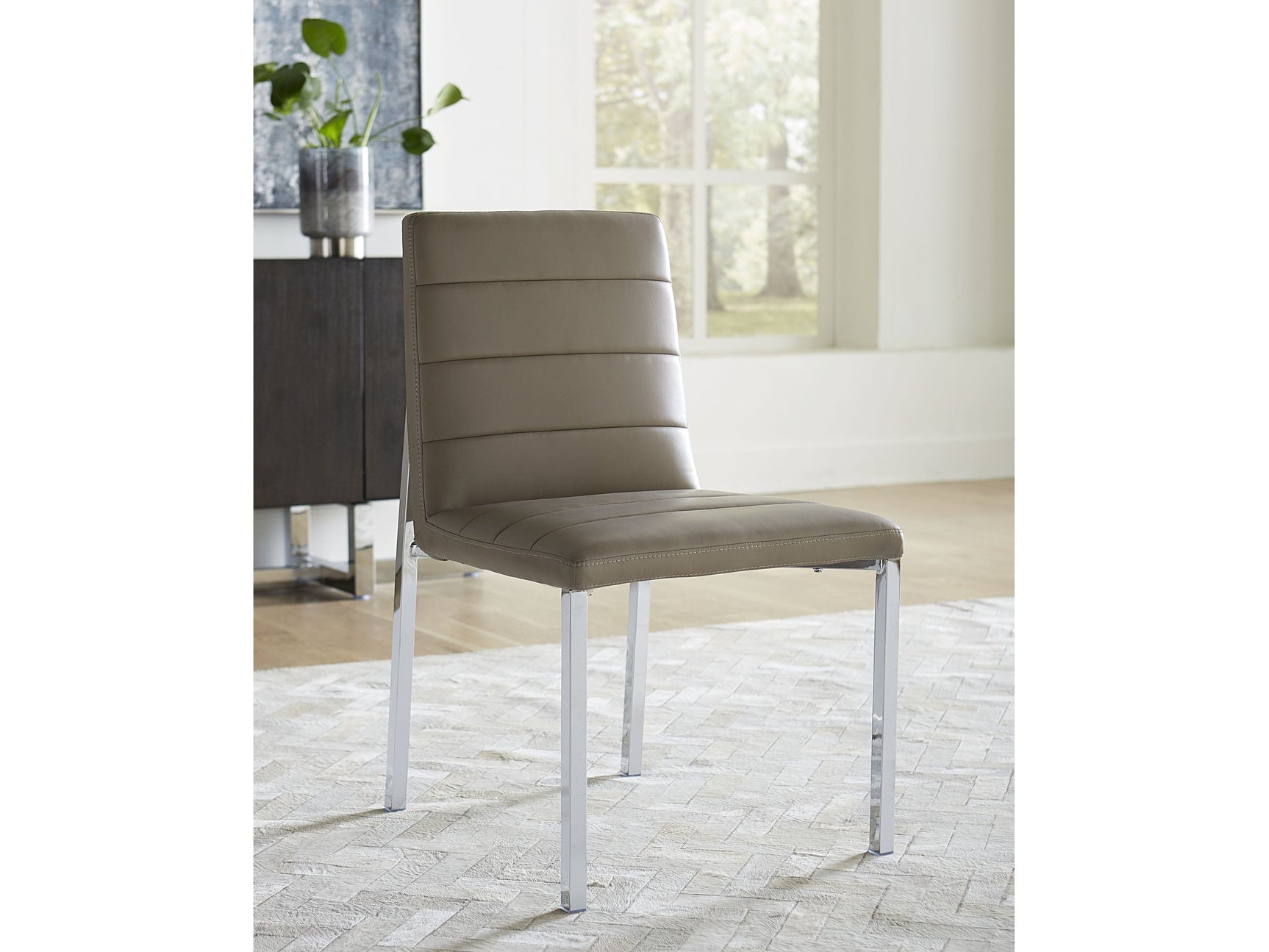 Amalfi Metal Back Chair in Taupe Leather (Set of 2) - Ornate Home