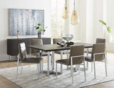 Amalfi Metal Back Chair in Taupe Leather (Set of 2) - Ornate Home