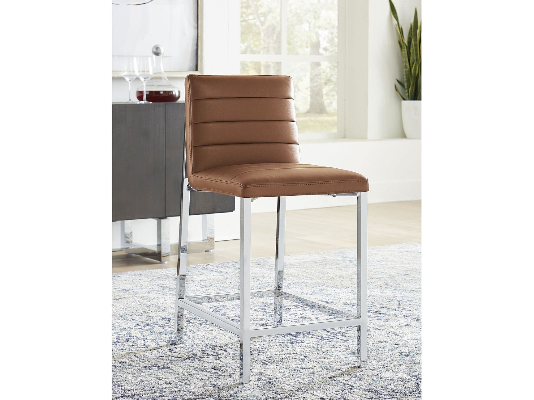 Amalfi Metal Back Counter Stool in Cognac Leather (Set of 2) - Ornate Home