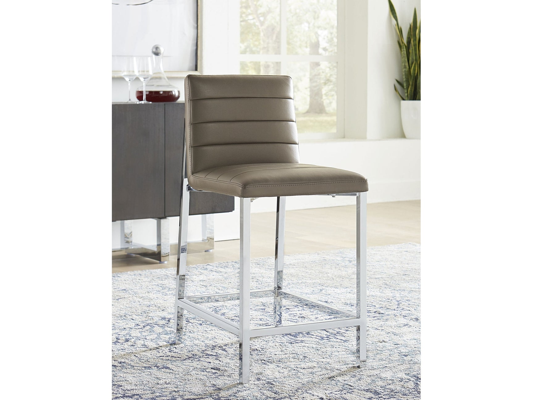 Amalfi Metal Back Counter Stool in Taupe Leather (Set of 2) - Ornate Home