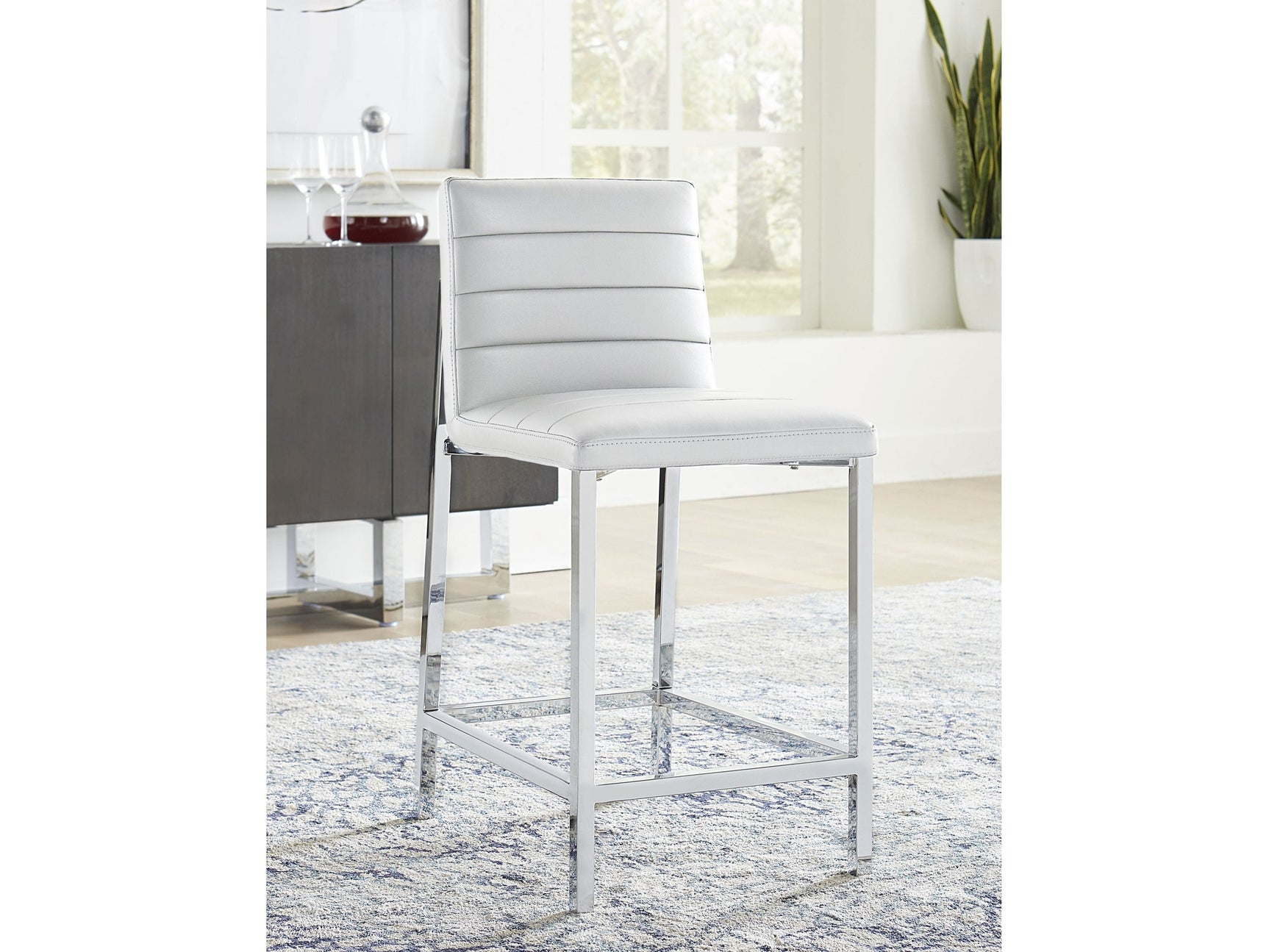 Amalfi Metal Back Counter Stool in White Leather (Set of 2) - Ornate Home