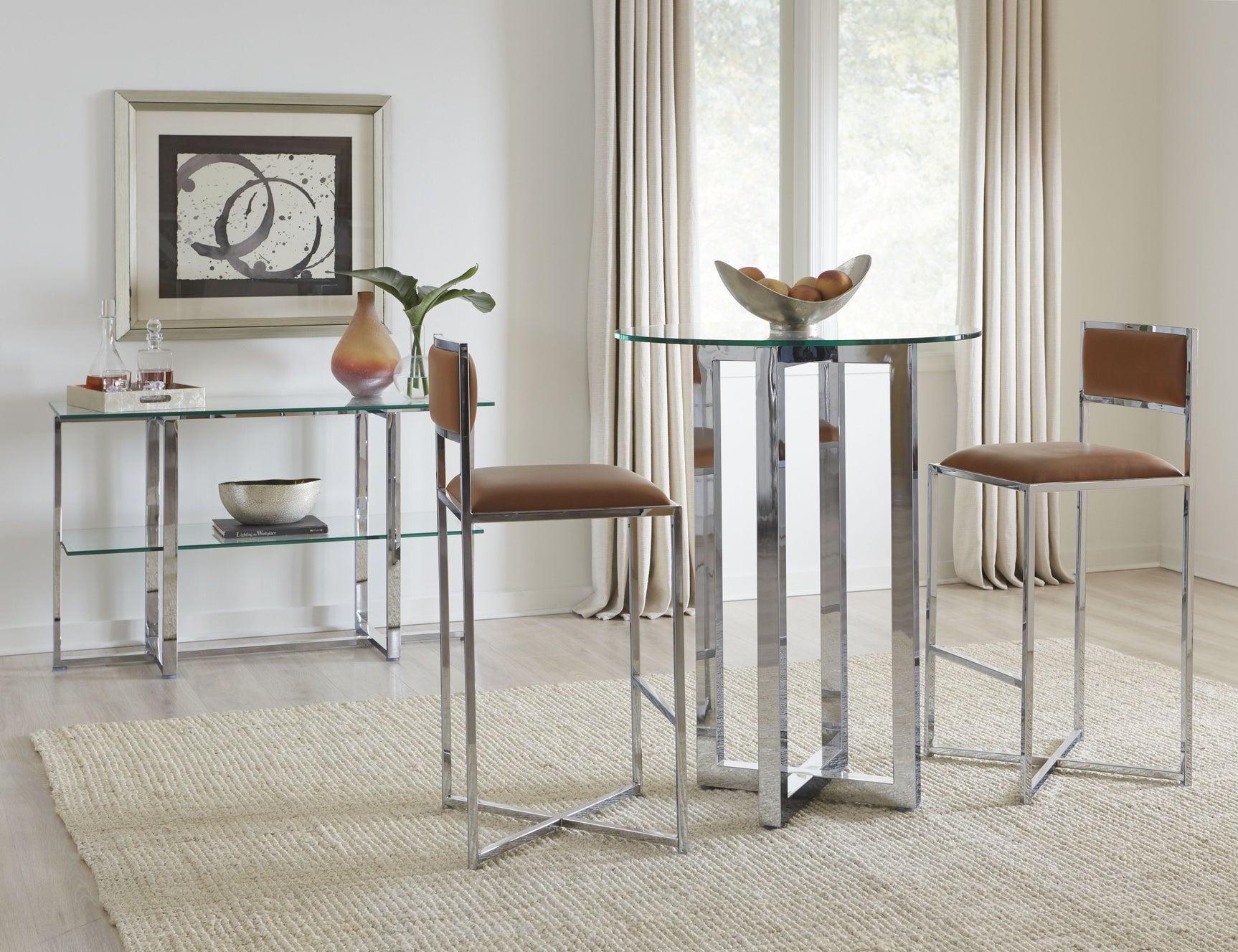 Amalfi X-Base Bar Stool in Cognac Leather (Set of 2) - Ornate Home