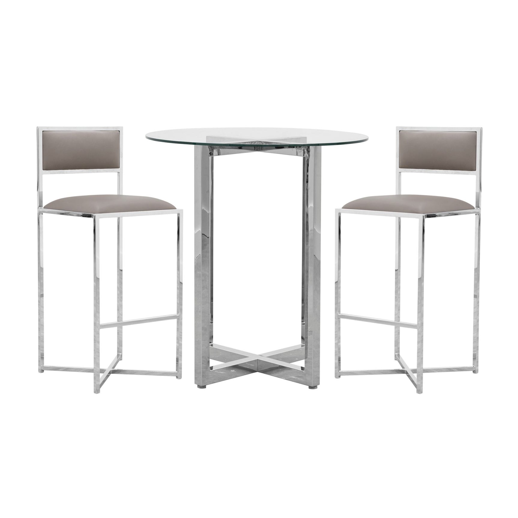 Amalfi X-Base Bar Stool in Taupe Leather (Set of 2) - Ornate Home