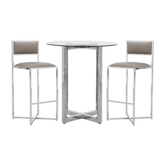 Amalfi X-Base Bar Stool in Taupe Leather (Set of 2) - Ornate Home