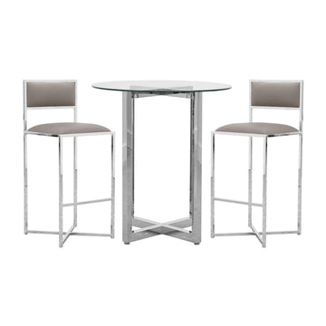 Amalfi X-Base Bar Stool in Taupe Leather (Set of 2) - Ornate Home