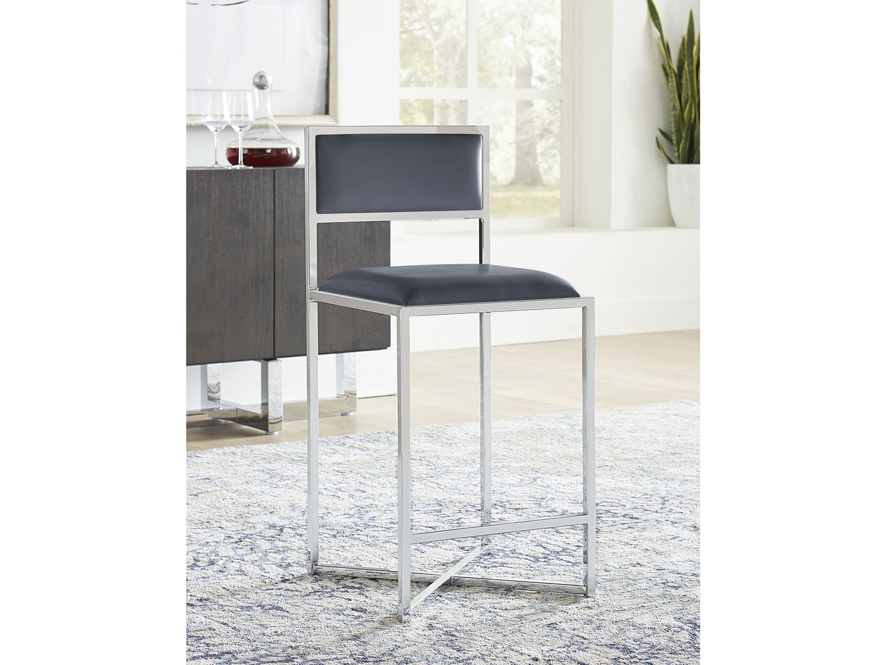 Amalfi X-Base Counter Stool in Cobalt Leather (Set of 2) - Ornate Home