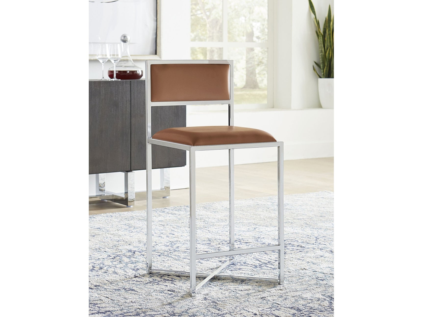 Amalfi X-Base Counter Stool in Cognac Leather (Set of 2) - Ornate Home