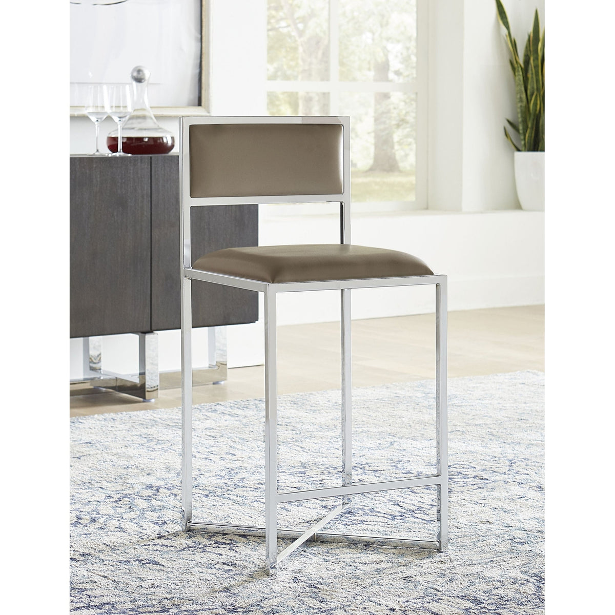 Modus Furniture Amalfi X-Base Counter Stool in Taupe Leather (Set of 2 ...