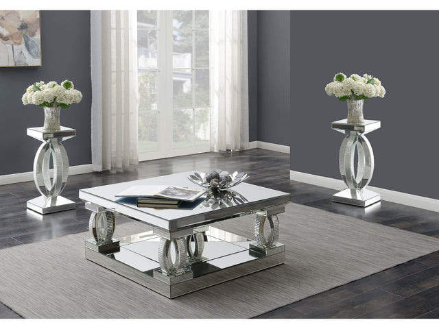 Amalia Silver 3-piece Mirrored Coffee and End Table Set - Ornate Home