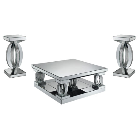 Amalia Silver 3-piece Mirrored Coffee and End Table Set - Ornate Home