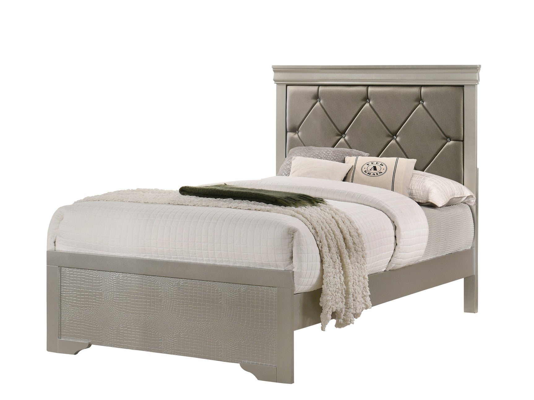 Amalia Silver Twin Upholstered Panel Bed - Ornate Home