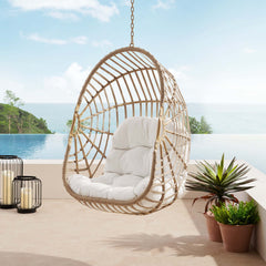 Amalie Natural/White Wicker Rattan Outdoor Patio Rattan Swing Chair without Stand - Ornate Home