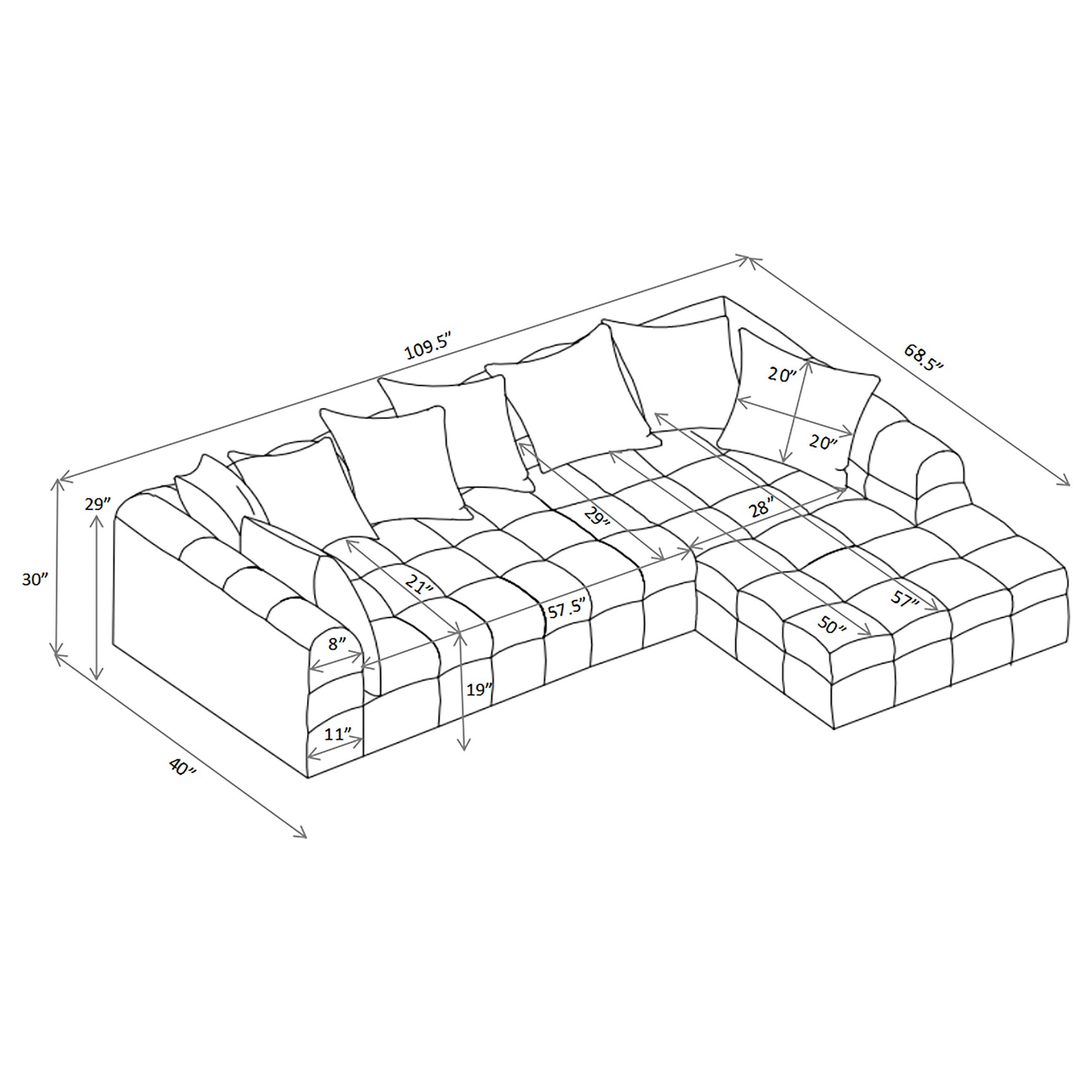 Amara Ivory 2-Piece Upholstered Sectional Sofa - Ornate Home