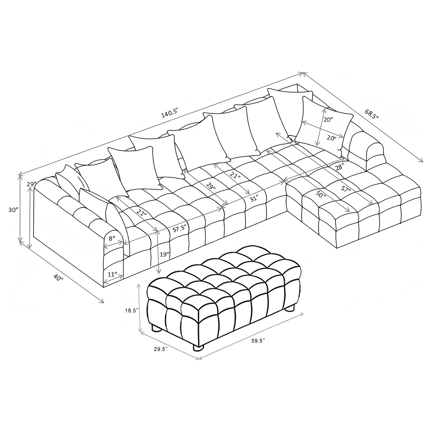Amara Ivory 4-Piece Upholstered Sectional Sofa - Ornate Home