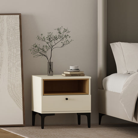 Amara Nightstand in Cream and Natural Oak - Ornate Home