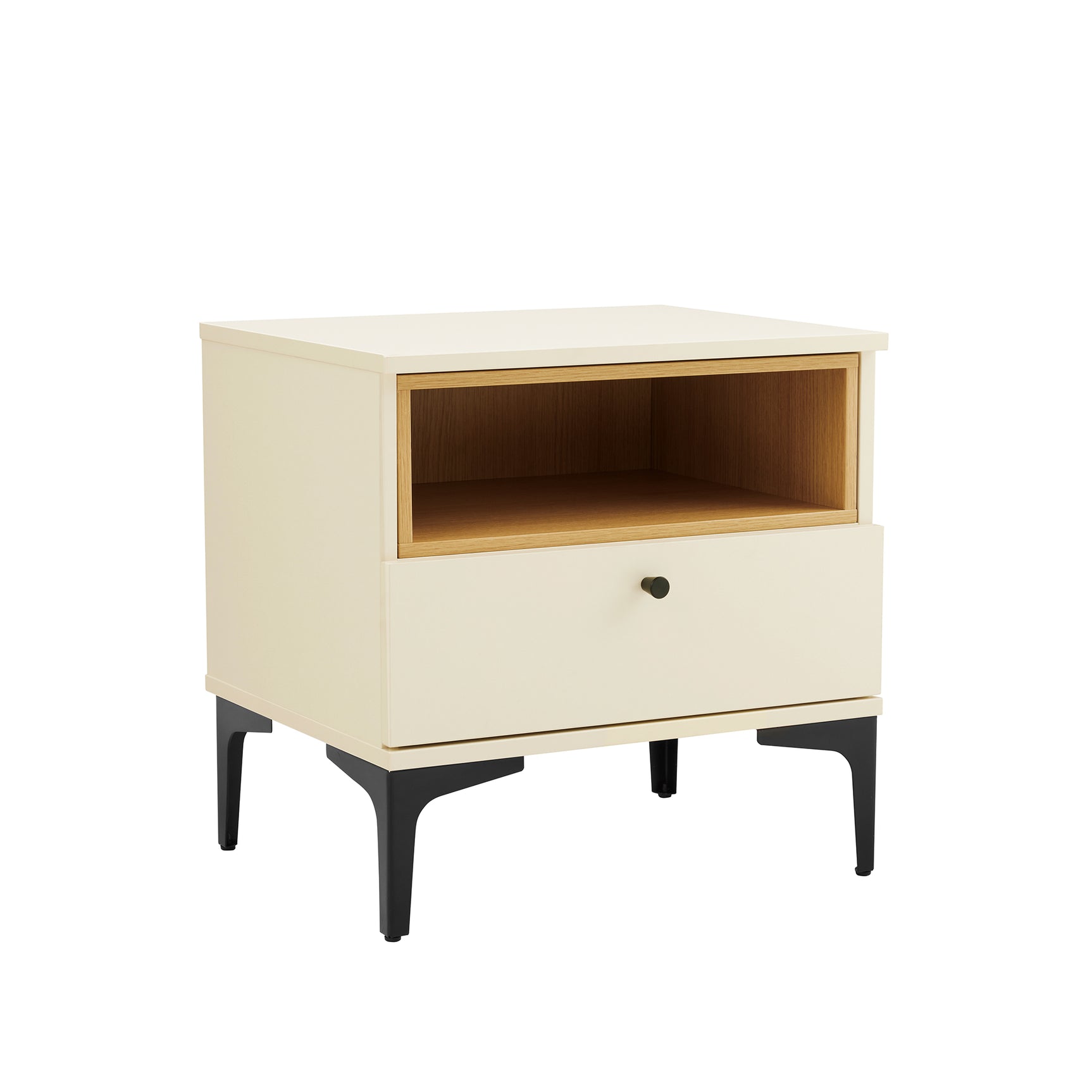 Amara Nightstand in Cream and Natural Oak - Ornate Home