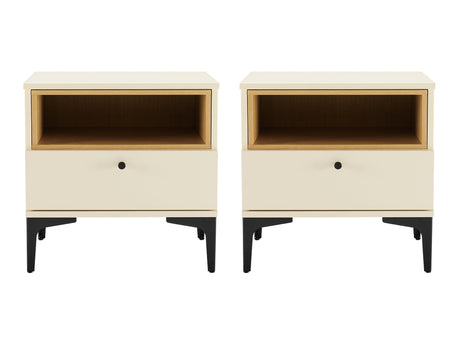 Amara Nightstand in Cream and Natural Oak (set of 2) - Ornate Home