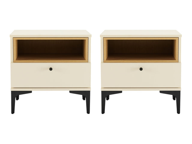 Amara Nightstand in Cream and Natural Oak (set of 2) - Ornate Home