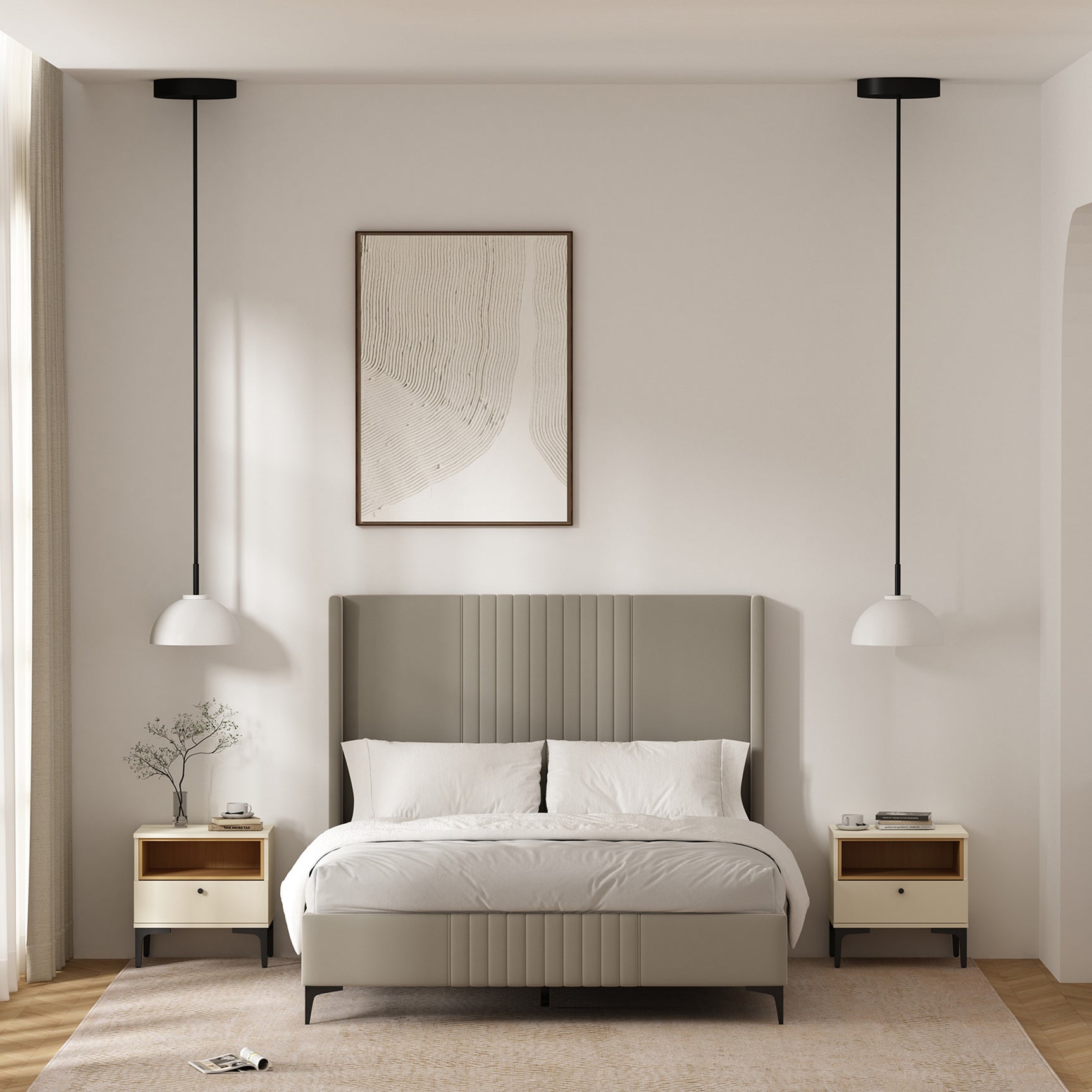 Amara Nightstand in Cream and Natural Oak (set of 2) - Ornate Home