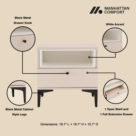 Amara Nightstand in Pale Rose and White - Ornate Home