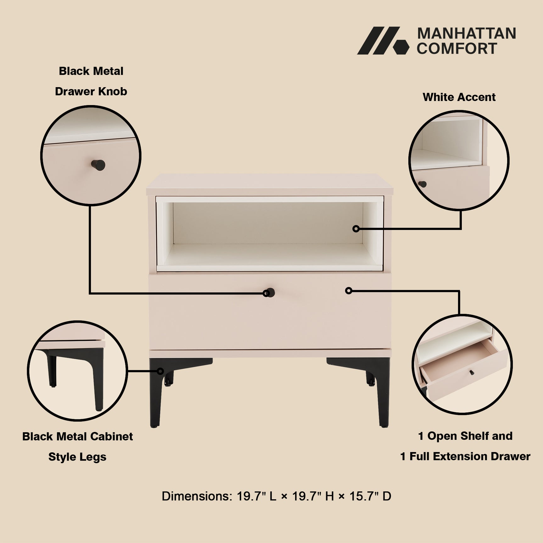Amara Nightstand in Pale Rose and White (set of 2) - Ornate Home