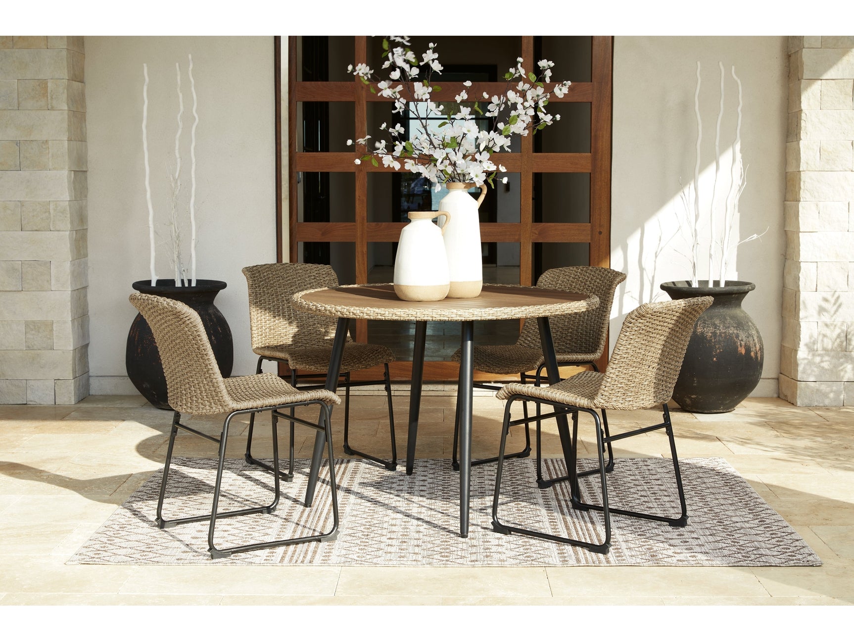 Amaris Brown/Black Outdoor Dining Table with 4 Chairs - Ornate Home