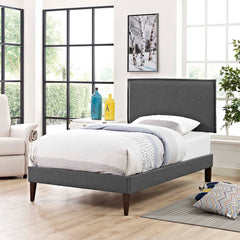 Amaris Gray Fabric Twin Platform Bed with Squared Tapered Legs - Ornate Home
