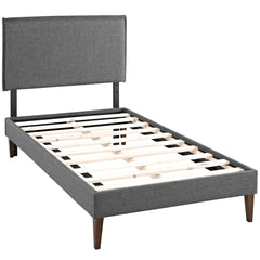 Amaris Gray Fabric Twin Platform Bed with Squared Tapered Legs - Ornate Home