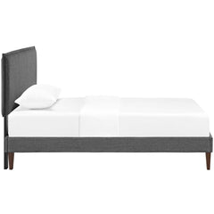 Amaris Gray Fabric Twin Platform Bed with Squared Tapered Legs - Ornate Home