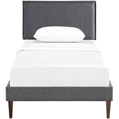 Amaris Gray Fabric Twin Platform Bed with Squared Tapered Legs - Ornate Home