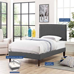 Amaris Gray Fabric Twin Platform Bed with Squared Tapered Legs - Ornate Home