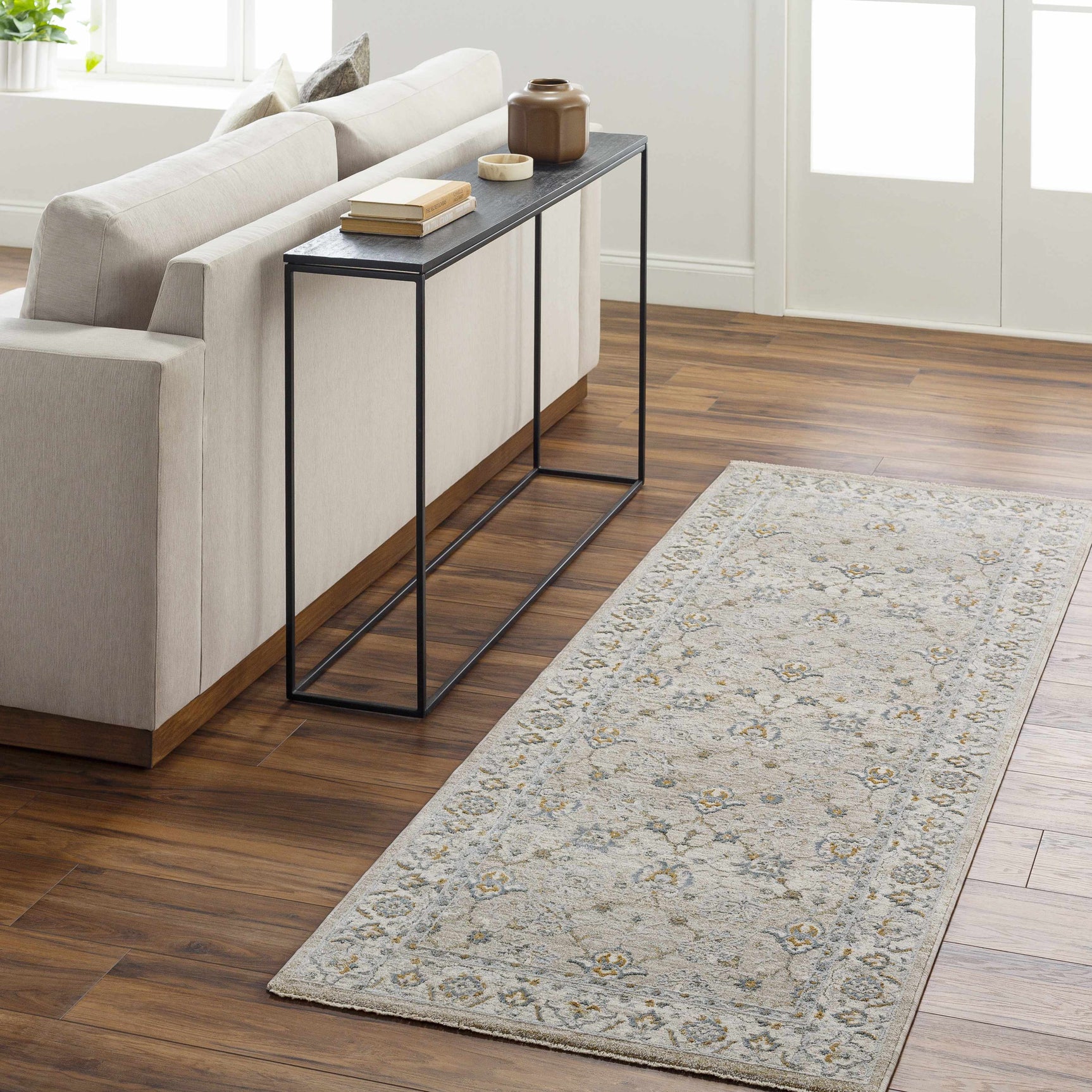 Amaru Cream & Sage Textured Rug with Fringes - Ornate Home