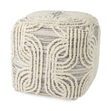 Amaya Cream/Black/Gray Wool and Cotton Pouf - Ornate Home