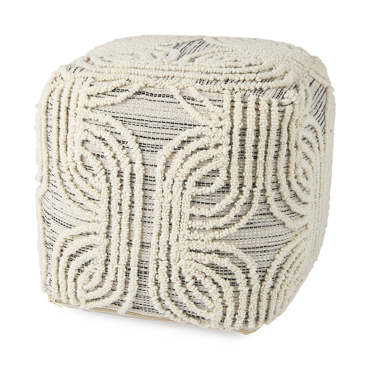 Amaya Cream/Black/Gray Wool and Cotton Pouf - Ornate Home