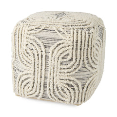 Amaya Cream/Black/Gray Wool and Cotton Pouf - Ornate Home