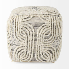 Amaya Cream/Black/Gray Wool and Cotton Pouf - Ornate Home