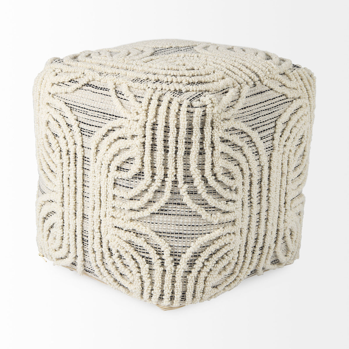 Amaya Cream/Black/Gray Wool and Cotton Pouf - Ornate Home