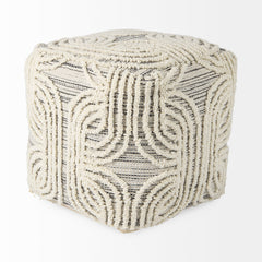 Amaya Cream/Black/Gray Wool and Cotton Pouf - Ornate Home